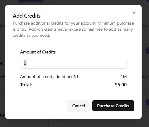 Galaxy.ai add credits window