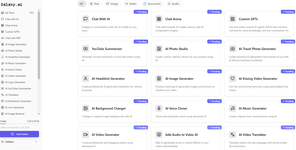 Galaxy.ai dashboard